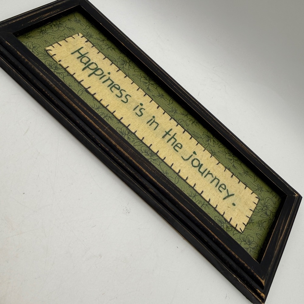 Hand Stitched Wall Art Green Happiness is in the Journey Framed Sign